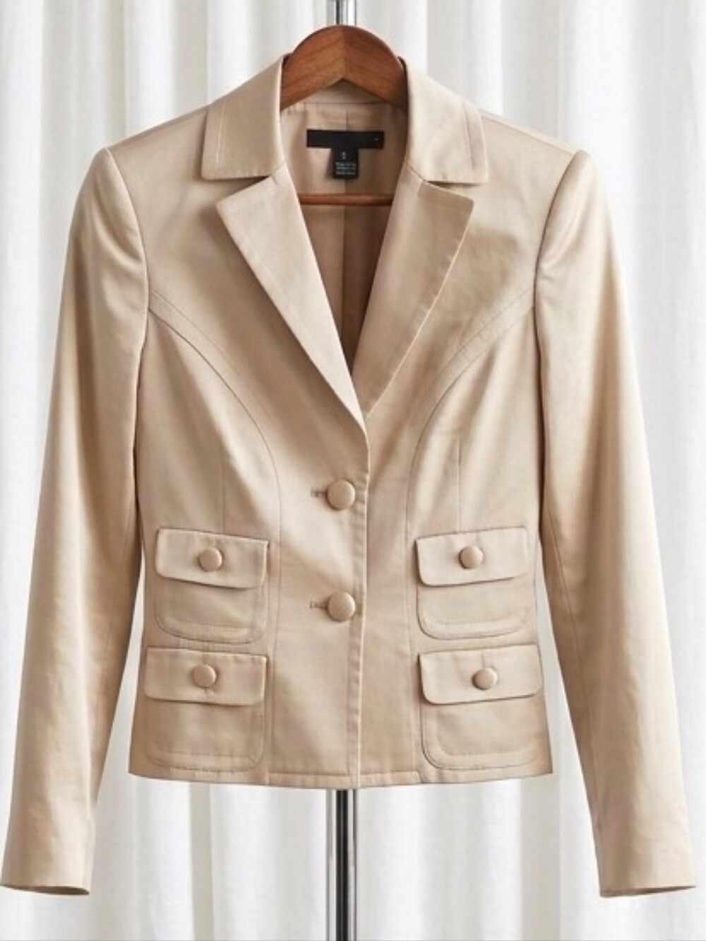 DKNY Wool/Silk Blend Cream Tailored Notch-Lapel Blazer